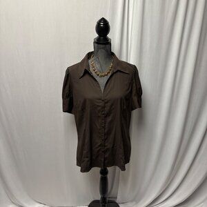 Geoffrey Beene Sport Button-Up Shirt Womens Sz XL Brown Stretch Short Sleeve NEW